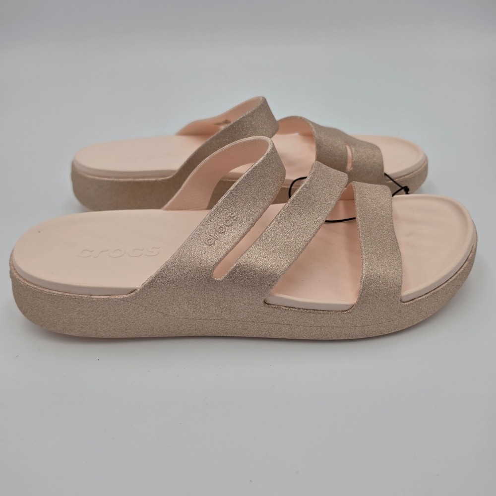Crocs Getaway Glimmer Wedge Slides Rose Gold Platform Sandals Women 10, NWOT